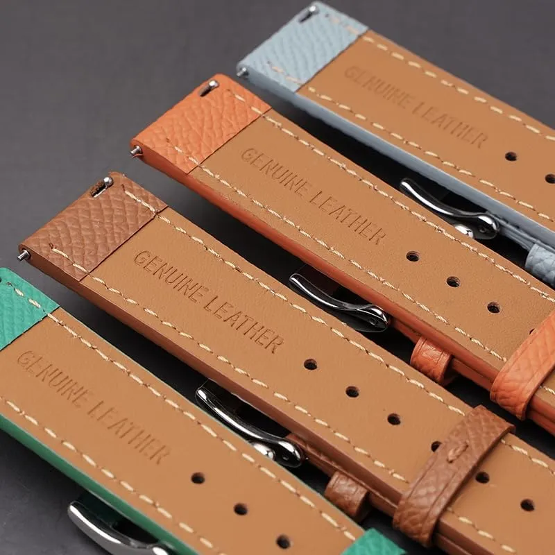 Bands Straps With Deployment Clasp cigar airflow For Omega Watches - Multiple Colors Quick Release Epsom Leather Straps For Omega Speedmaster And MoonSwatch watches, Replacement Calfskin Watch 