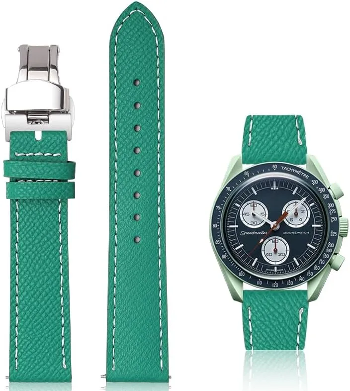 Bands Straps With Deployment Clasp cigar airflow For Omega Watches - Multiple Colors Quick Release Epsom Leather Straps For Omega Speedmaster And MoonSwatch watches, Replacement Calfskin Watch 