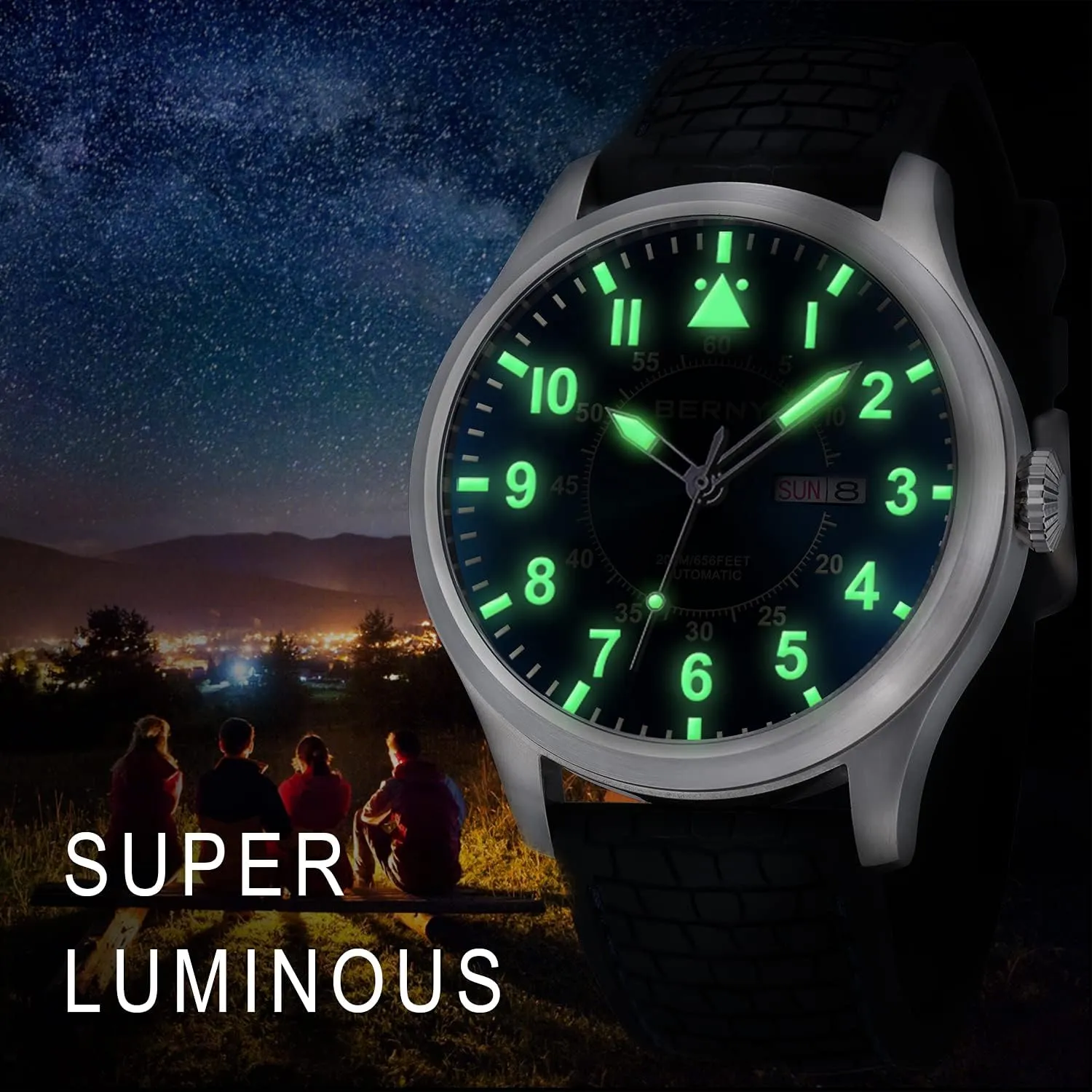 Battery Required BERNY layout insurance flick ingenious afterward Men's Automatic Mechanical Watch Self Winding Watches Water Proof 20ATM Sapphire Glass Scratch Resistant Super Luminous with Oversize Dial??No 