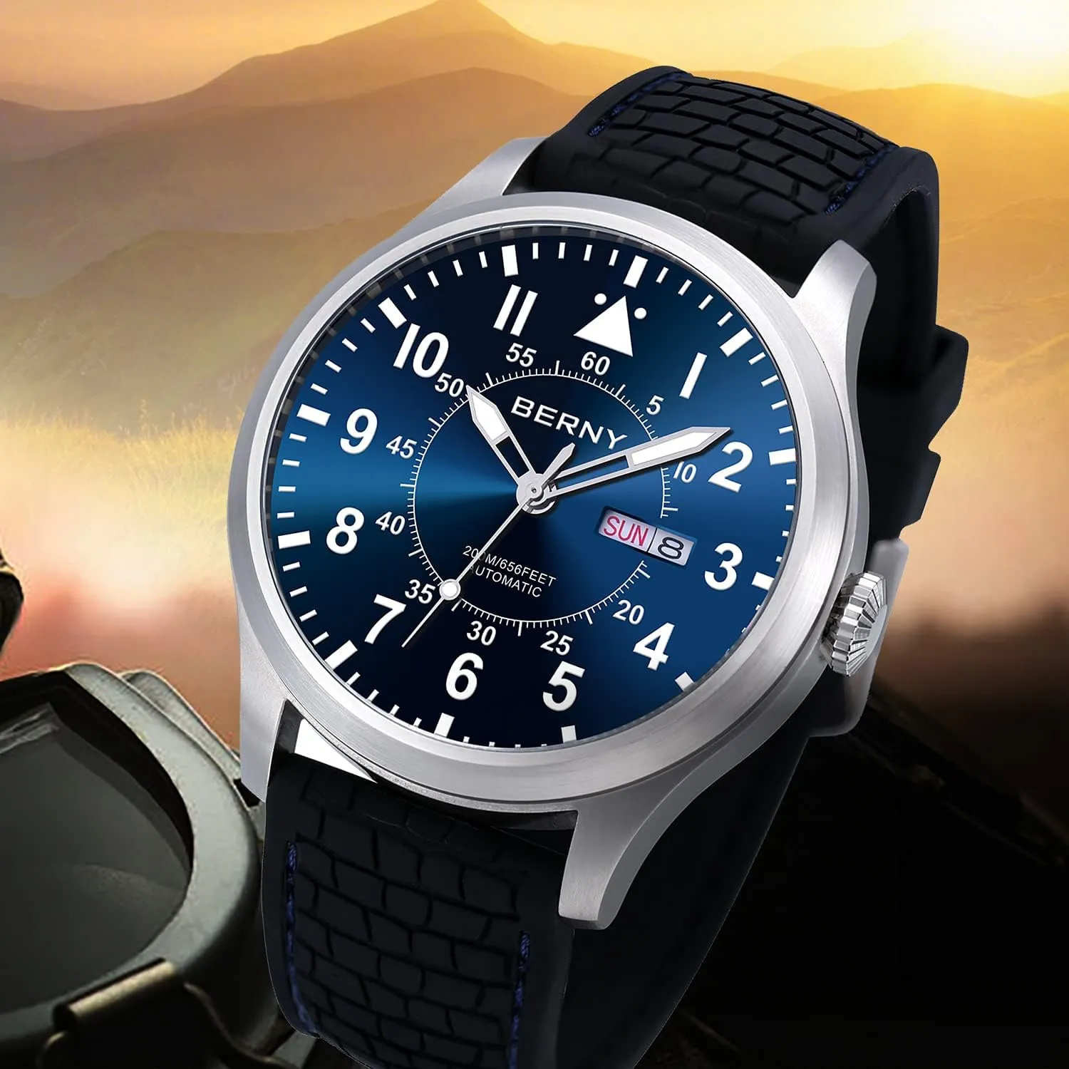 Battery Required BERNY layout insurance flick ingenious afterward Men's Automatic Mechanical Watch Self Winding Watches Water Proof 20ATM Sapphire Glass Scratch Resistant Super Luminous with Oversize Dial??No 