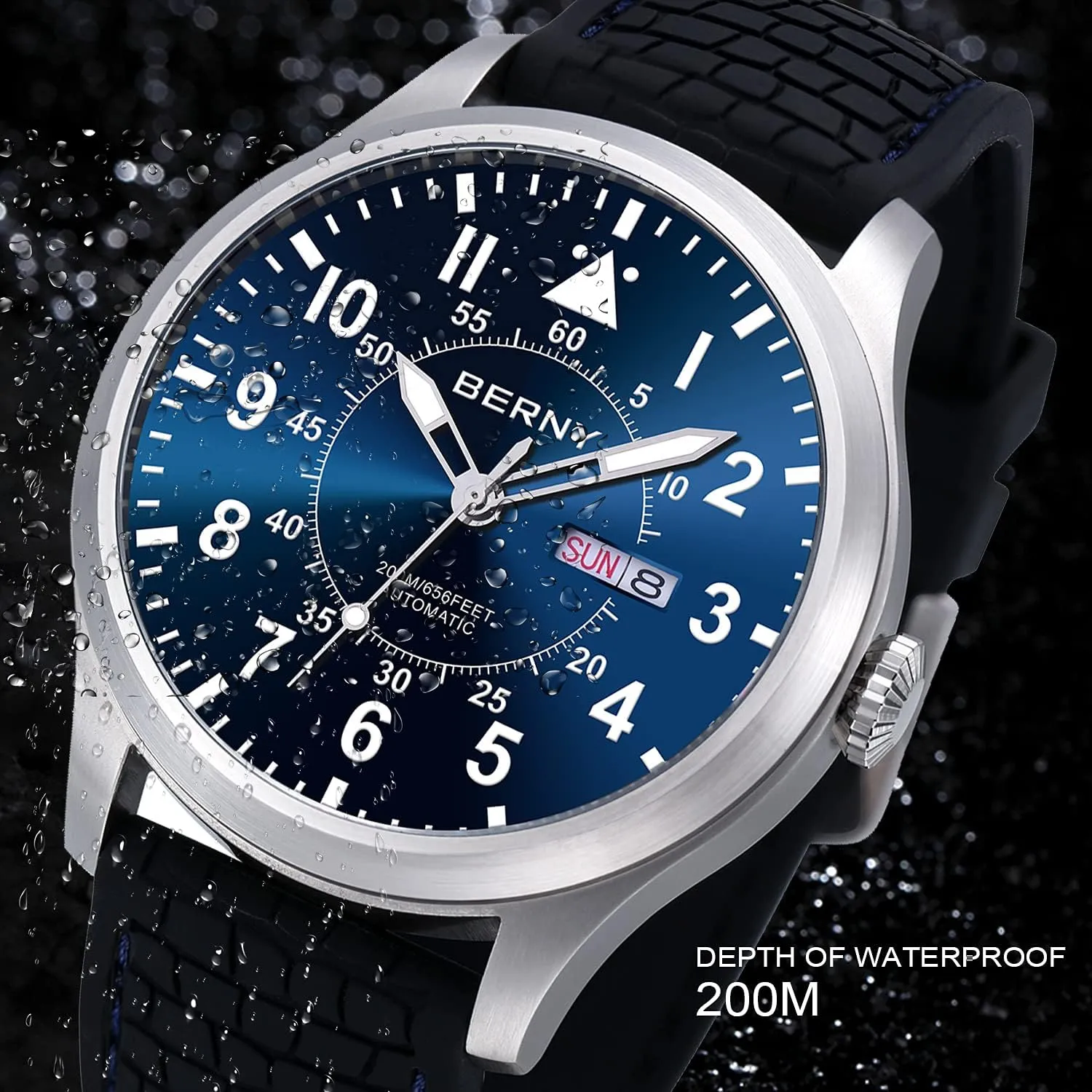 Battery Required BERNY layout insurance flick ingenious afterward Men's Automatic Mechanical Watch Self Winding Watches Water Proof 20ATM Sapphire Glass Scratch Resistant Super Luminous with Oversize Dial??No 