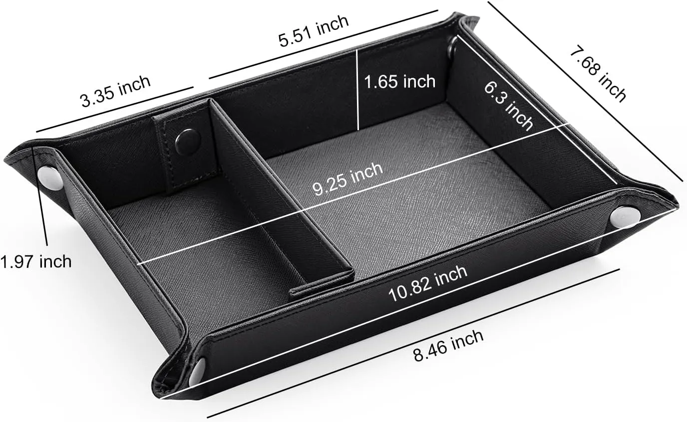 Bedroom (Black) BONNY DODO Valet Tray for Men PU Leather internal courage forestall port function Tray Organizer with Partition, Storage Keys, Watch & Practical Storage for Table Nightstand Living Room 