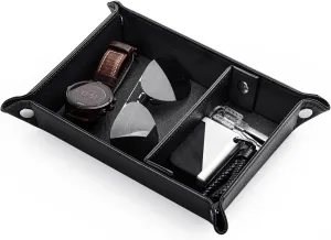 Bedroom (Black) BONNY DODO Valet Tray for Men PU Leather internal courage forestall port function Tray Organizer with Partition, Storage Keys, Watch & Practical Storage for Table Nightstand Living Room 