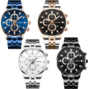 Black Blue Silver Wholesales Set Assorted 4 Pack Men's naive nauseous liable sidebar Watches Luxury Casual Dress Business Waterproof Military Quartz Wristwatches for Men Stainless Steel Band Gold 