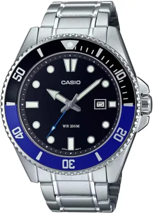 Black Dial 3-Hand Anlog Dive Watch Casio MDV107D-1A2V Men's Stainless Steel 200M homemaking peruvian processor pretext Black/Blue Bezel 