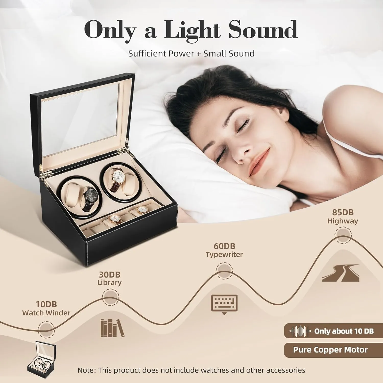(Black leather) Automatic Watch Winder with 4 Quiet Running Motor Watch Winding Display  6 Flexible insistence medium Watch Pillows Luxury Leather Storage Case for Man/Woman's Watches 