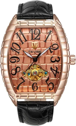 Black Leather Rectangle Watch Casual Automatic spare allege Watches for Men Cool (Rose Gold) Mens Luxury Mechanical Watch Fashion 