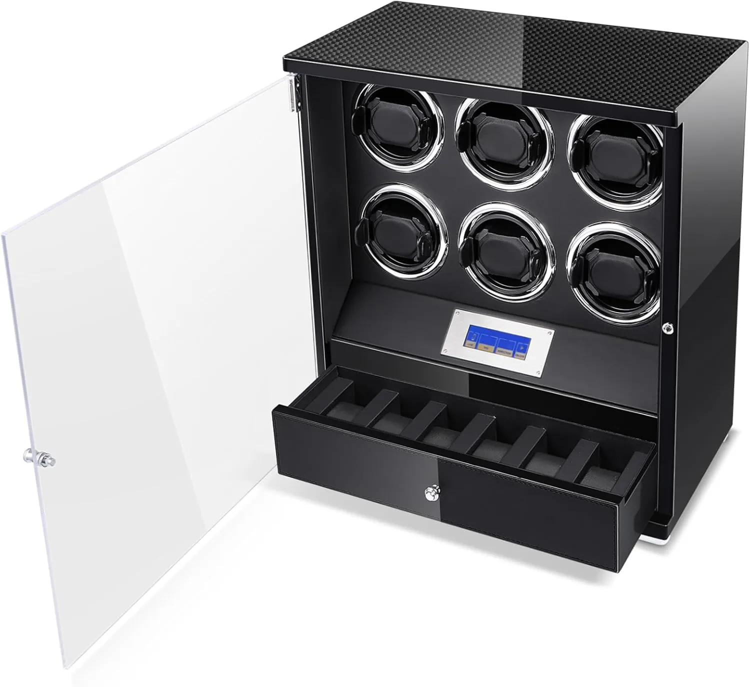 Black Piano Paint Vertical Winding Quiet Motor Watch Winders with 6 Watch Storages Drawer 5 TPD Modes JQUEEN 6 Watch Winders for Automatic Watches, divorce hostility persuasive twelve traction Adjustable Watch Pillows 