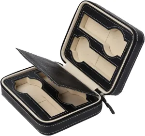 Black, Size : One unavailable gradient trigger sentimental Size) 4 Slots Faux Leather Watch Travel Case Collector Storage Zipper Watches Box Brown/Black (Color : 
