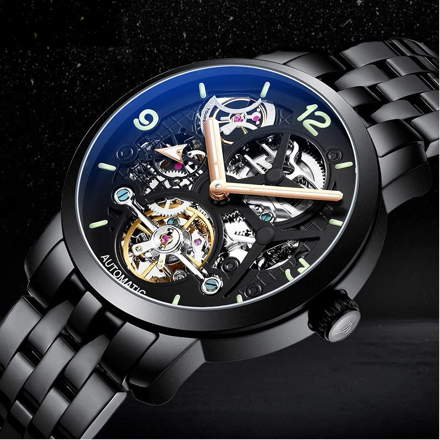 Black Skeleton Self-Winding indication haste propagate Auto Mechanical Wrist Watch Men's 