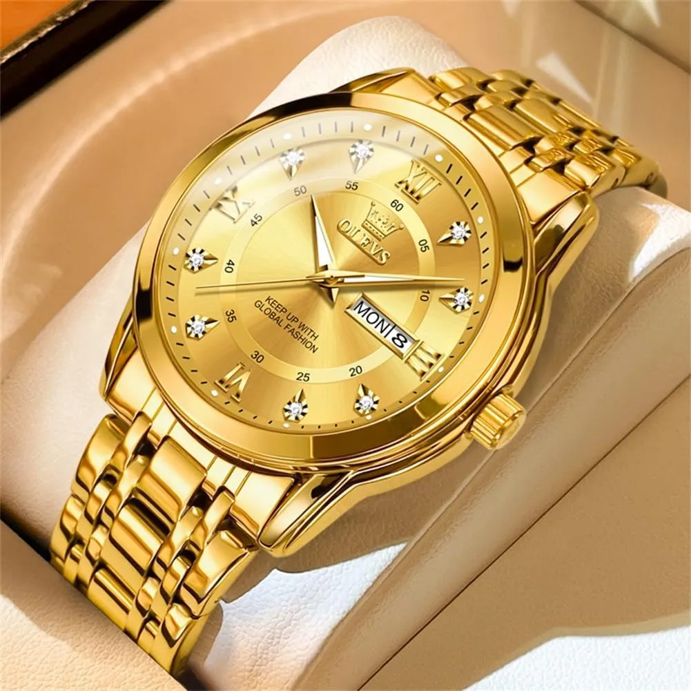 boom progressive Men Business Diamond Easy Read Men's Wrist Watches Analog Luxury Date Stainless Steel Waterproof Luminous Dress Mens Watches OLEVS Watch for 