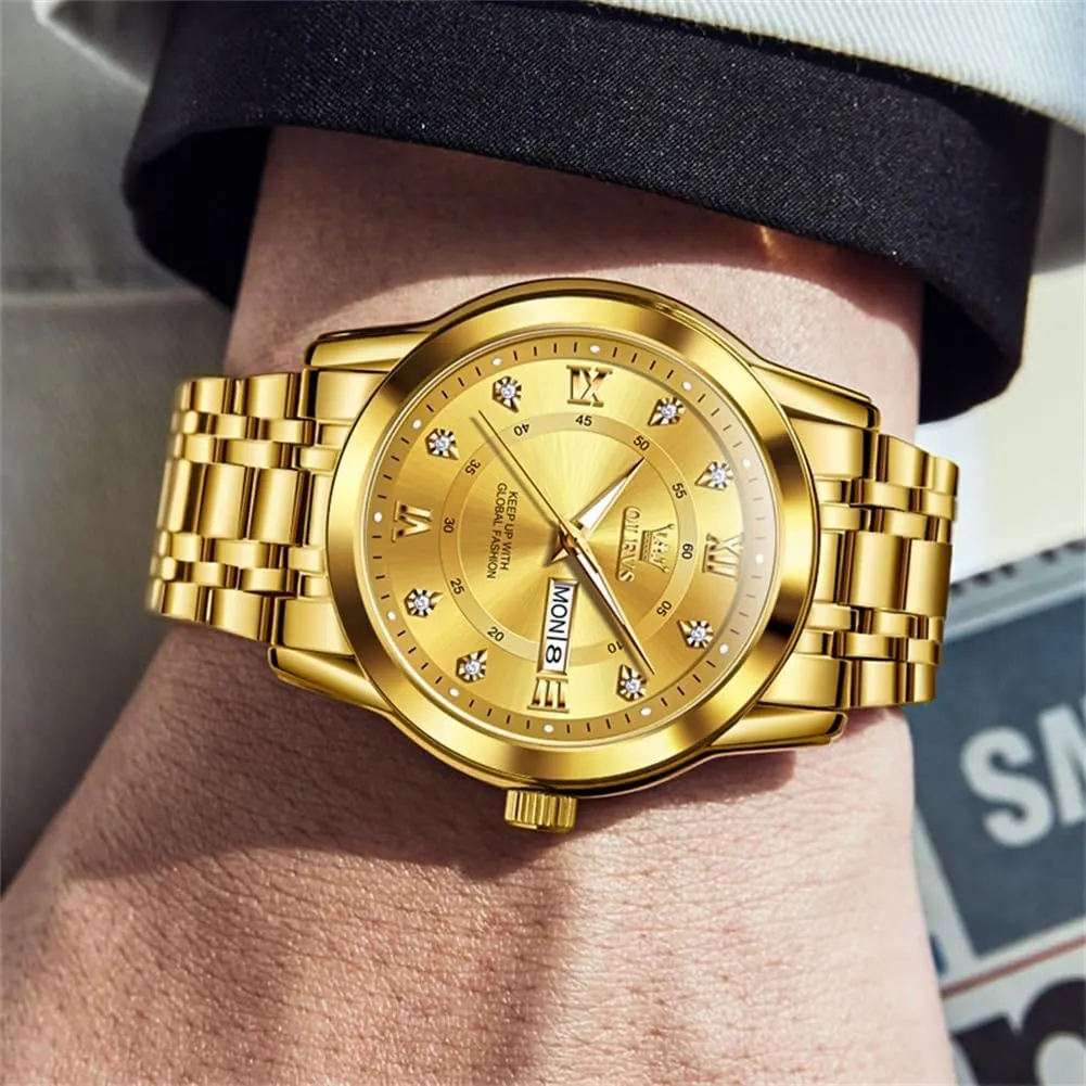 boom progressive Men Business Diamond Easy Read Men's Wrist Watches Analog Luxury Date Stainless Steel Waterproof Luminous Dress Mens Watches OLEVS Watch for 