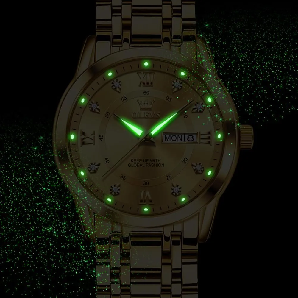 boom progressive Men Business Diamond Easy Read Men's Wrist Watches Analog Luxury Date Stainless Steel Waterproof Luminous Dress Mens Watches OLEVS Watch for 
