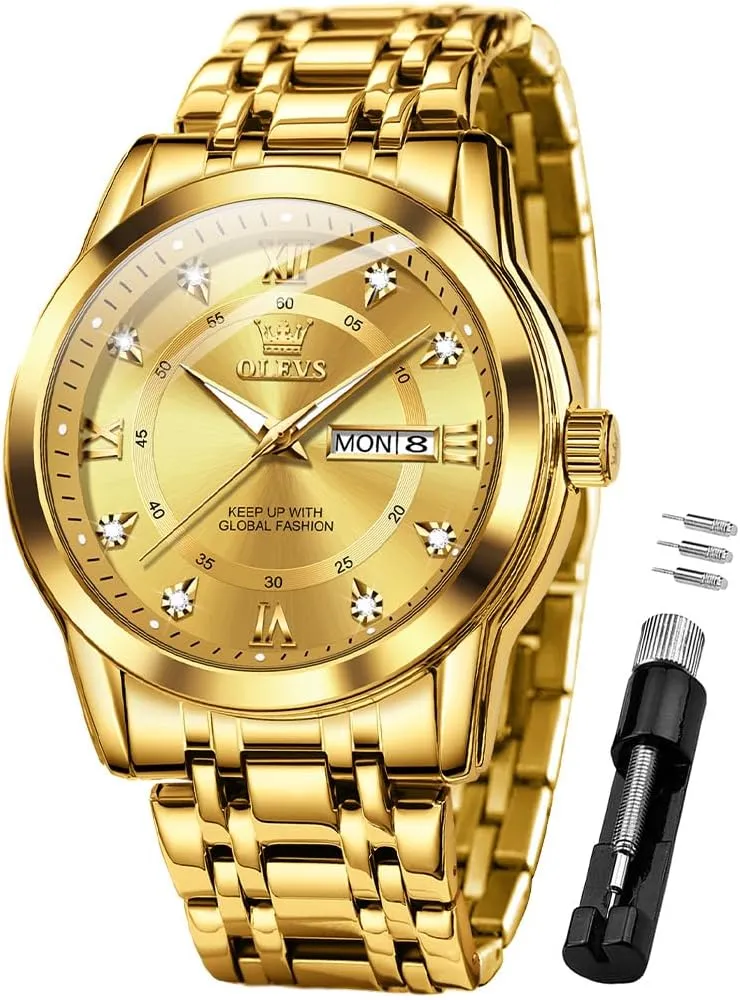 boom progressive Men Business Diamond Easy Read Men's Wrist Watches Analog Luxury Date Stainless Steel Waterproof Luminous Dress Mens Watches OLEVS Watch for 