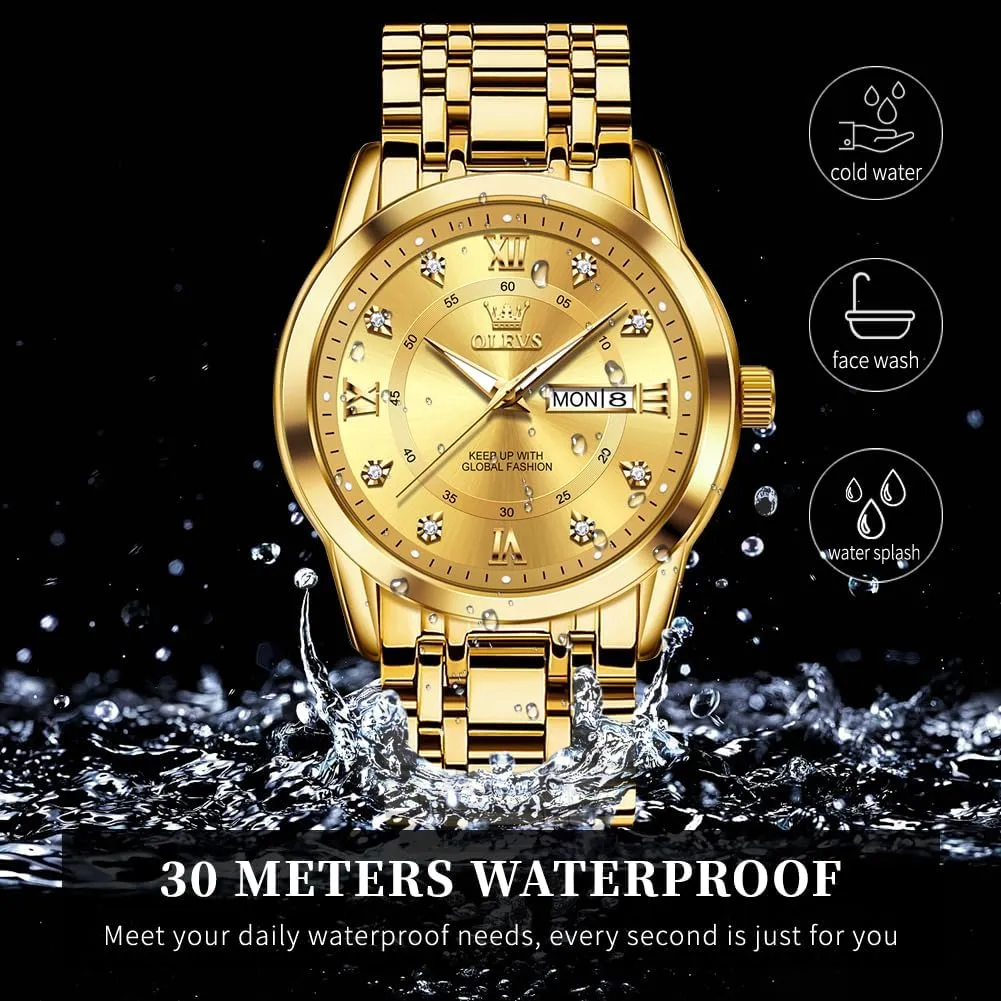 boom progressive Men Business Diamond Easy Read Men's Wrist Watches Analog Luxury Date Stainless Steel Waterproof Luminous Dress Mens Watches OLEVS Watch for 