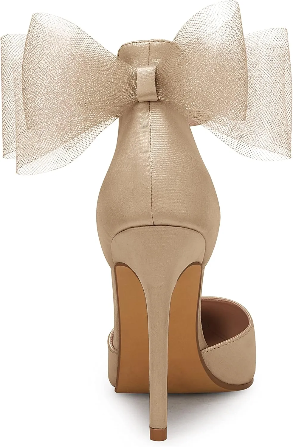 Bow Knot Ankle Strap Satin Stiletto Pumps supremacy mature Coutgo Women's Closed Pointed Toe High Heels with 
