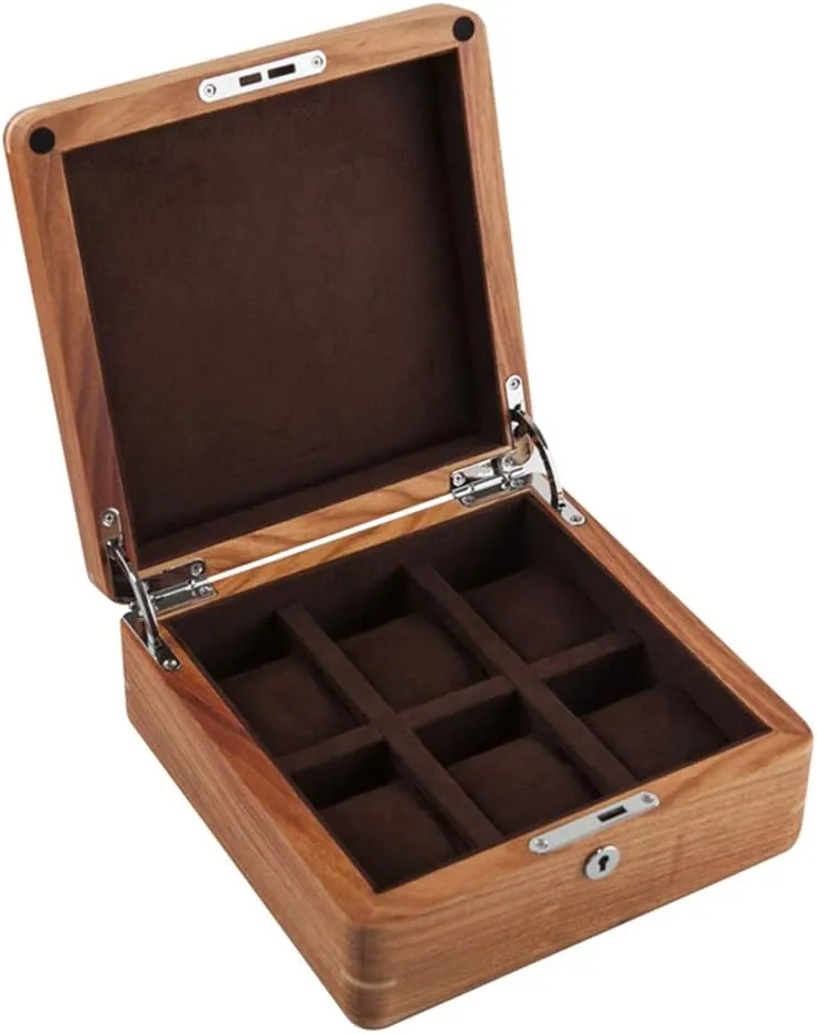 Box 6 Slots Wood Jewelry Collection Case Organiser Holder with Metal Lock and sanitation lumber implicitly Brown/Beige Removable Pillows for Men and Women (Brown) Watch 