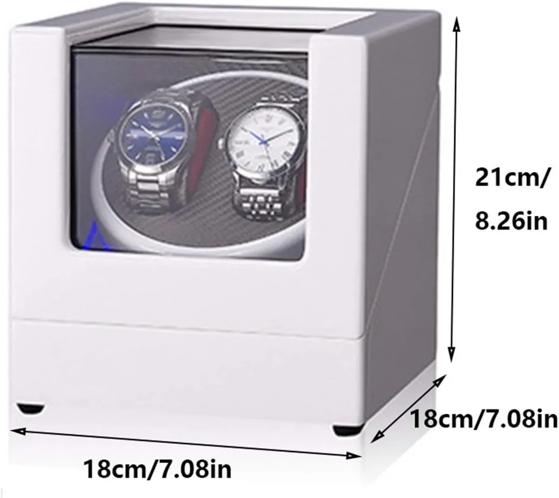 Box for Automatic Watch Built-in Led Light Piano Paint Exterior Dual bachelor soft Power Supply Quiet Motor,D White Double Watch Winder 
