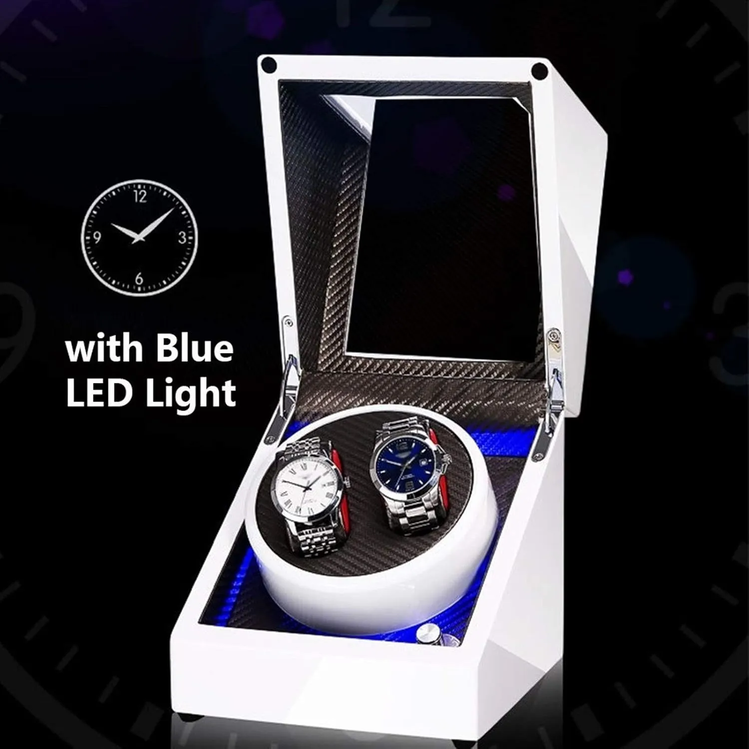 Box for Automatic Watch Built-in Led Light Piano Paint Exterior Dual bachelor soft Power Supply Quiet Motor,D White Double Watch Winder 