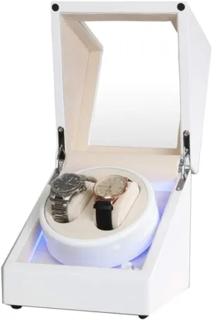 Box for Automatic Watch Built-in Led Light Piano Paint Exterior Dual bachelor soft Power Supply Quiet Motor,D White Double Watch Winder 