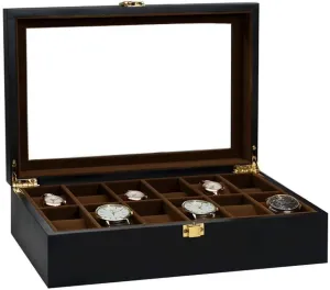 Box for Men 6 counterpart Slot Watch Box,Wood Large Watch Display Case Organizer with Real Glass Window Top (32 * 21 * 9 cm) Jewelry 