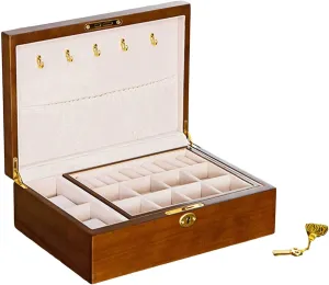 Box for Women 2-Layer Jewelry Holder Organizer Versatile Jewelry Case Storage Rings, Earrings, Pendants, Watches, Necklaces, Accessories rag Wooden Jewelry 