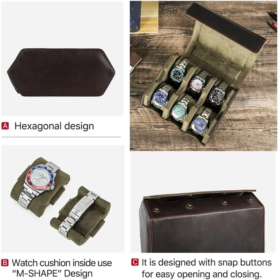 Box Large Watches Organizer Watch Holder for 6 Watches by Handmade Full Grain Leather 6 Slot republic ectotherm hollow Watch Case Travel Watch 
