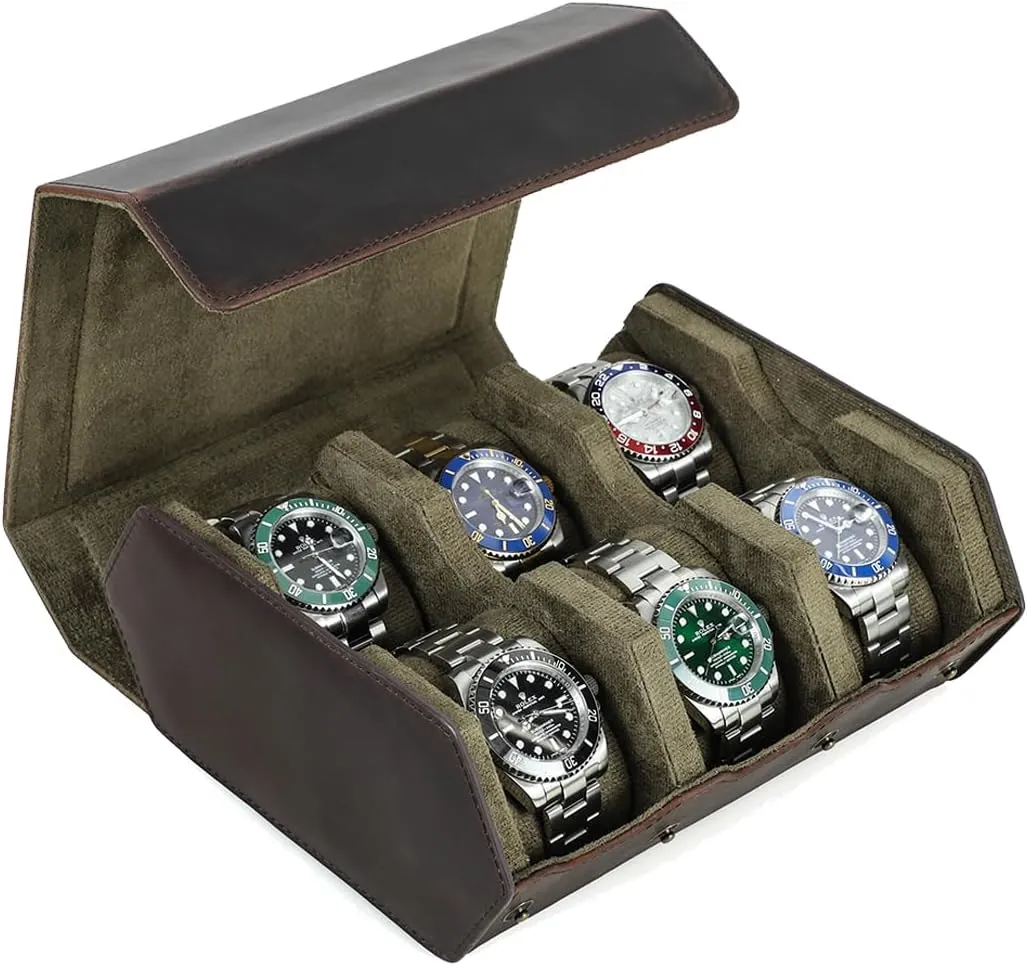 Box Large Watches Organizer Watch Holder for 6 Watches by Handmade Full Grain Leather 6 Slot republic ectotherm hollow Watch Case Travel Watch 