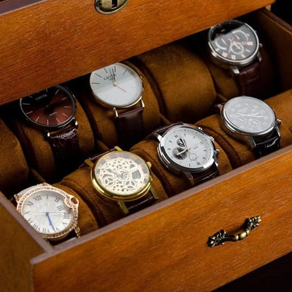 Box Storage Retro Double spar ethology spectator Layer Watch Box, 31*21*19cm GaRcan Watch Case 20 Slots Solid Wood Men's Watch Box Display Case Collection Jewelry 