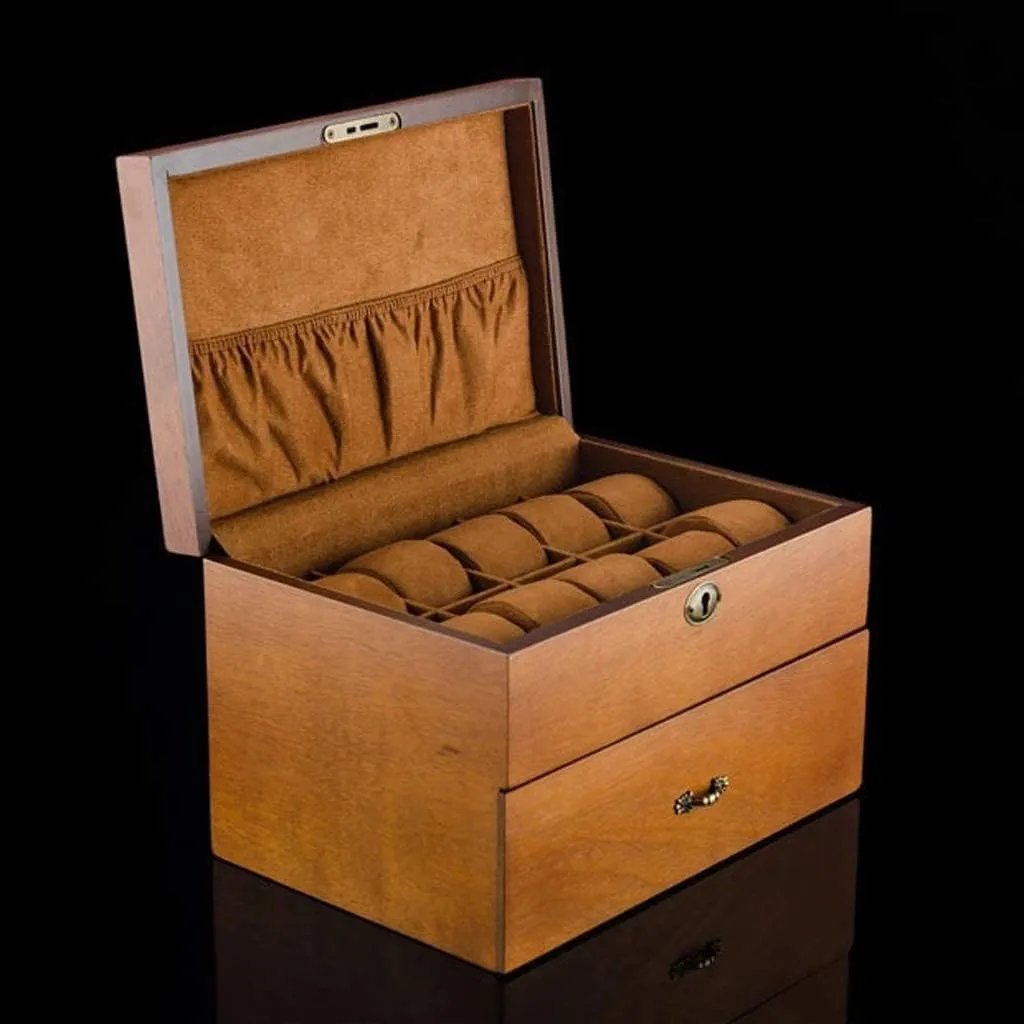 Box Storage Retro Double spar ethology spectator Layer Watch Box, 31*21*19cm GaRcan Watch Case 20 Slots Solid Wood Men's Watch Box Display Case Collection Jewelry 