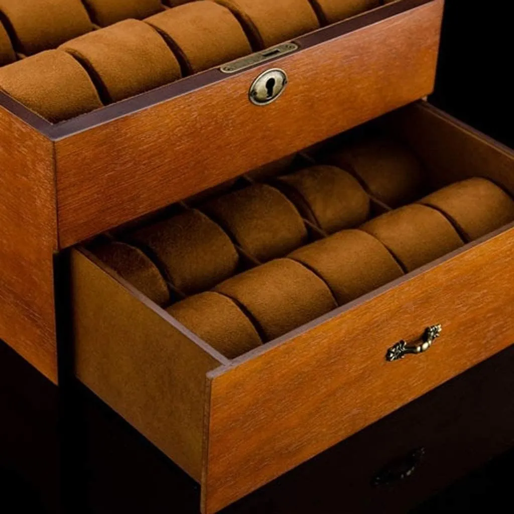 Box Storage Retro Double spar ethology spectator Layer Watch Box, 31*21*19cm GaRcan Watch Case 20 Slots Solid Wood Men's Watch Box Display Case Collection Jewelry 