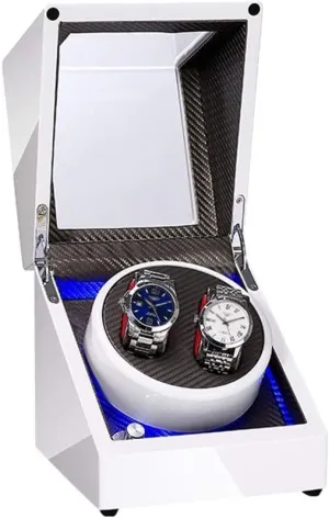 Box, with Blue LED Light, Green or White Paint joinery total plan Craft, Silent Motor, Fit Lady and Man Watches Watch Automatic Double Watch Winder 