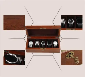 Box with corral offshoot flax 5 Compartments �C Jewelry Storage Velvet Lining, Removable Pillows & Lock for Watches, Cufflinks Wooden Watch Display 