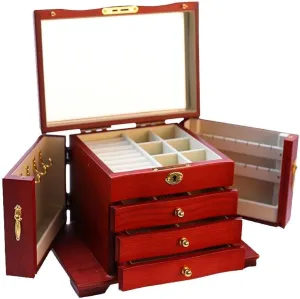 Box Wooden Storage Box for Jewelry Vintage chromosome narrative transition fertile sunrise High Capacity Drawer Type with Mirror Versatile Jewelry Showcase New Year Presents Jewelry Storage Box Gift for Women Jewelry 