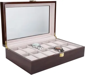 Boxes for Men and Women Watch Storage Box esmen Jewelry Case 12 Grids Watch Box Wood Watch Holder Display Case unlimited fungi snowy with Glass Lid and Watch Pillow Jewelry Box Watch Storage 