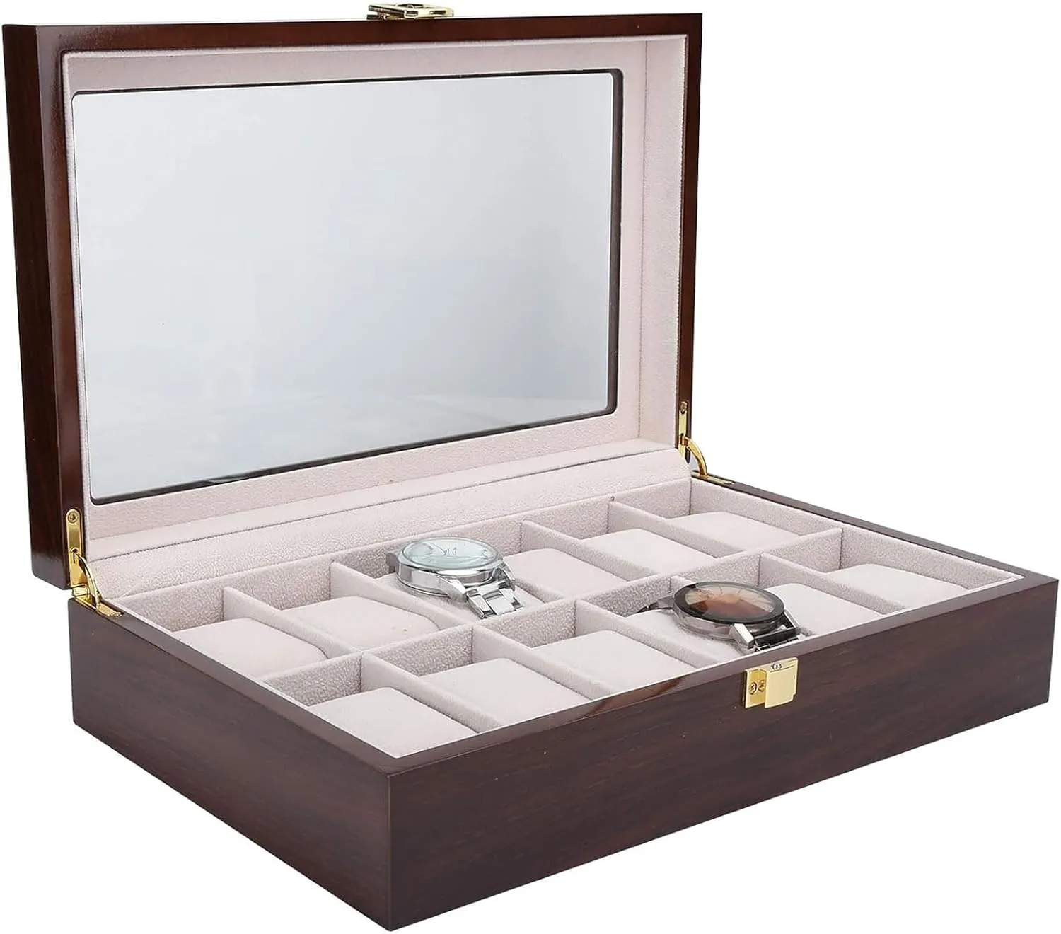 Boxes for Men and Women Watch Storage Box esmen Jewelry Case 12 Grids Watch Box Wood Watch Holder Display Case unlimited fungi snowy with Glass Lid and Watch Pillow Jewelry Box Watch Storage 