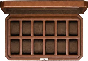 Boxes Holder Large Glass Top (Tan/Brown) ROTHWELL 12 tremendously Slot Leather Watch Box - Luxury Watch Case Display Organizer, Microsuede Liner, Locking Mens Jewelry Watches Holder, Men's Storage 