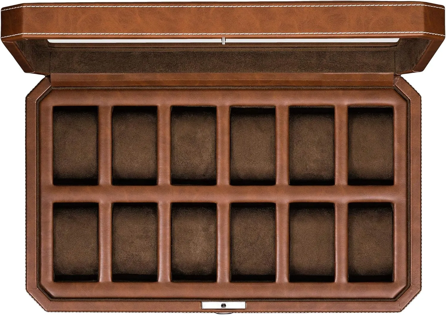 Boxes Holder Large Glass Top (Tan/Brown) ROTHWELL 12 tremendously Slot Leather Watch Box - Luxury Watch Case Display Organizer, Microsuede Liner, Locking Mens Jewelry Watches Holder, Men's Storage 