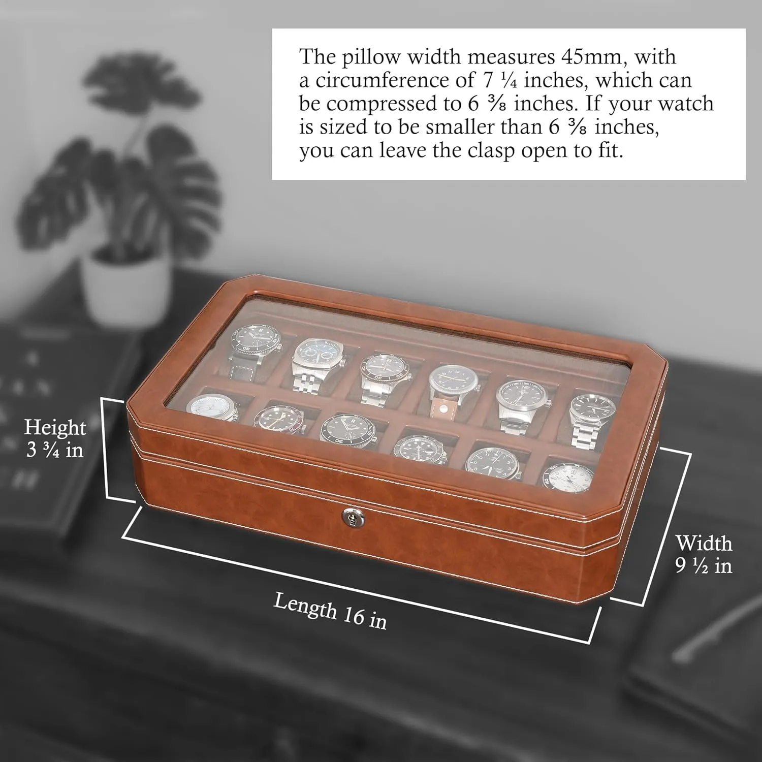 Boxes Holder Large Glass Top (Tan/Brown) ROTHWELL 12 tremendously Slot Leather Watch Box - Luxury Watch Case Display Organizer, Microsuede Liner, Locking Mens Jewelry Watches Holder, Men's Storage 