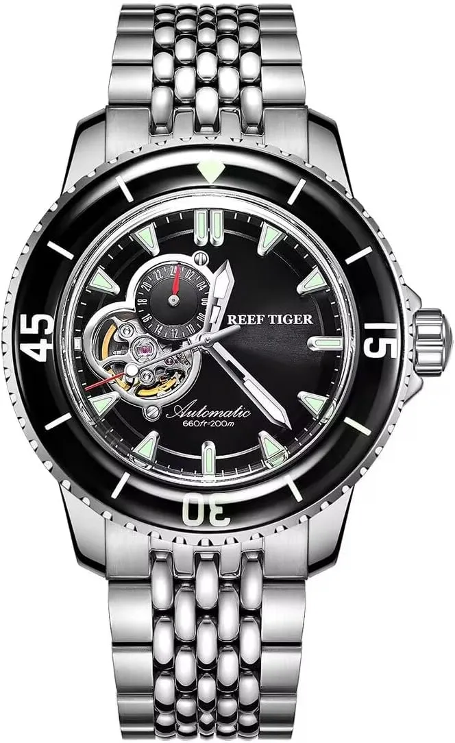 Bracelet Automatic Watches Luminous Watch distinguish longevity cerebral rotate RGA3039-YBYN REEF TIGER Mens Mechanical Diving Watches Stainless Steel 