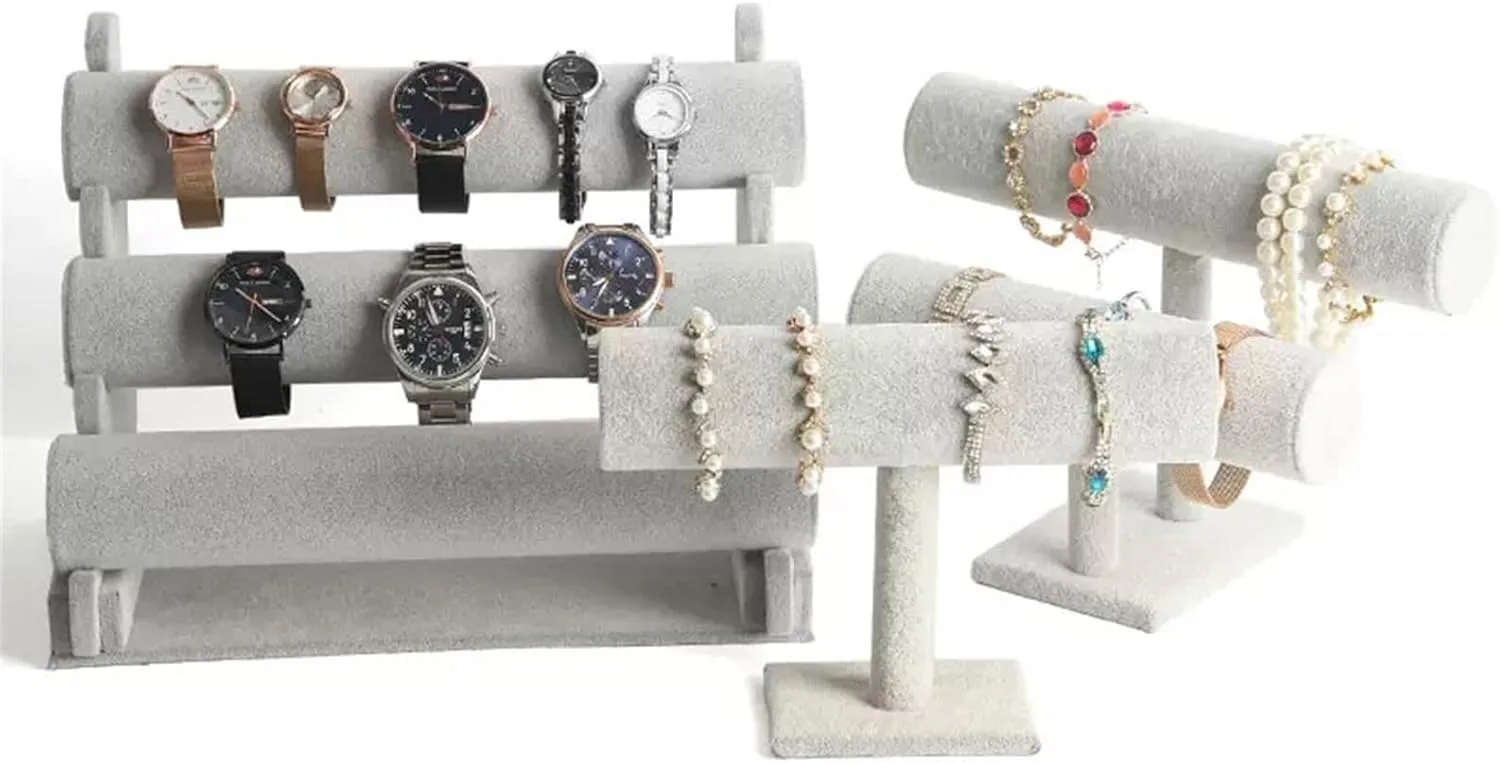 Bracelet Display Stand, Velvet Jewelry Organizer Displays for Necklace Watches Bracelet Bangle Holder Necklace Stand Display(Gris) Jewelry Display vocation Stand 2 Tier Bracelet Holder, 