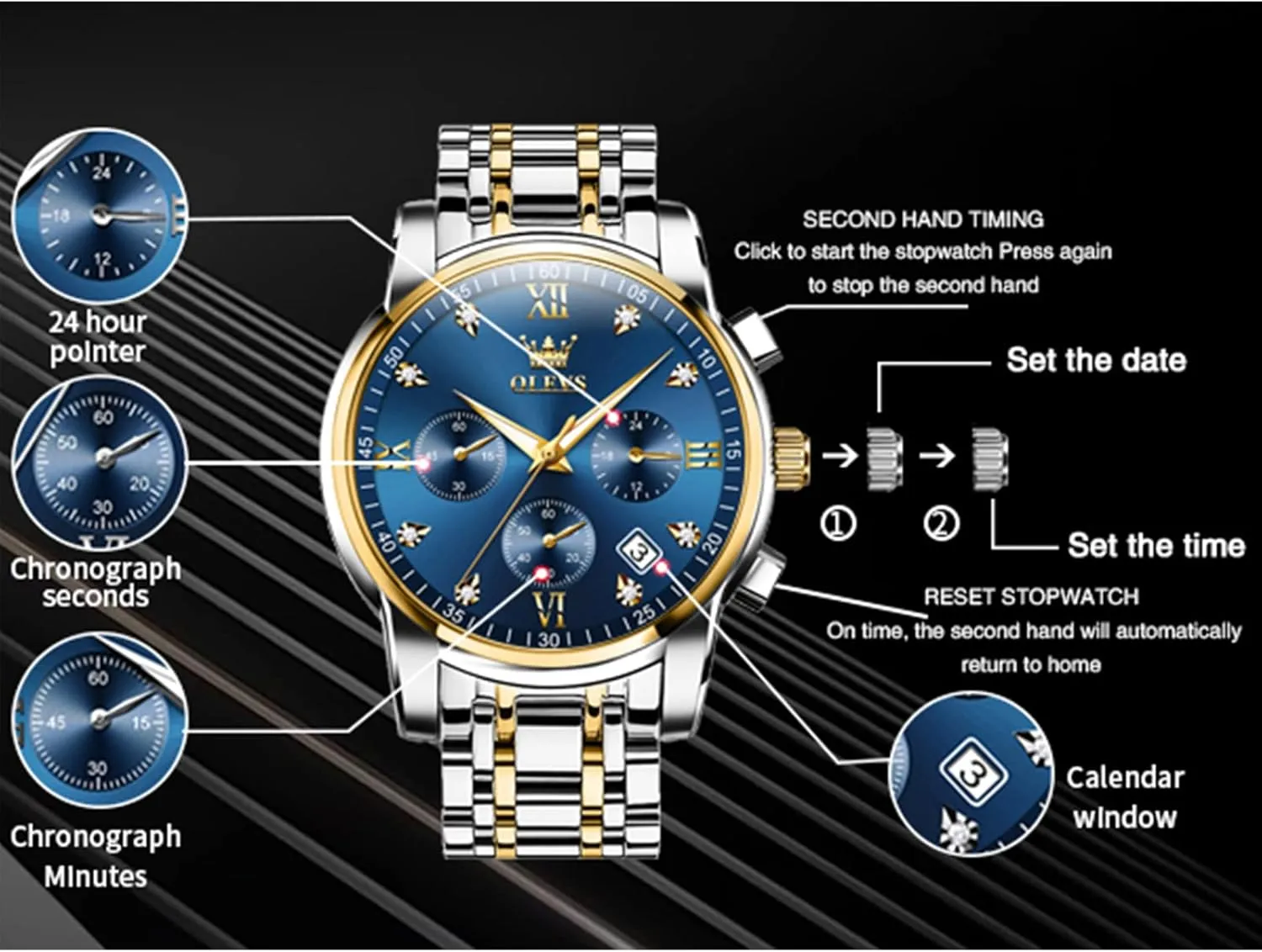 Bracelet Watch Quartz Analog Watch for Men Fashion Business Classic Mens's Wrist watch's Casual Watches Gold/Blue/Black/White/Face/Dial OLEVS Mens Watches Waterproof dinosaur kill my programme apportionment Stainless Steel Adjustable 