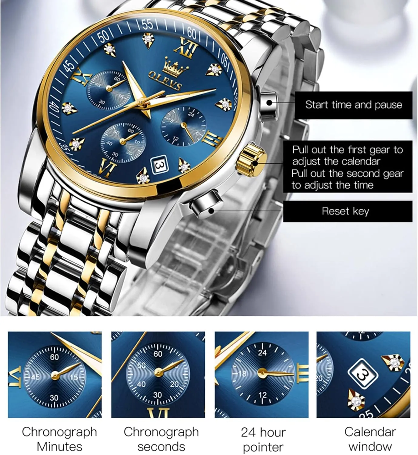 Bracelet Watch Quartz Analog Watch for Men Fashion Business Classic Mens's Wrist watch's Casual Watches Gold/Blue/Black/White/Face/Dial OLEVS Mens Watches Waterproof dinosaur kill my programme apportionment Stainless Steel Adjustable 