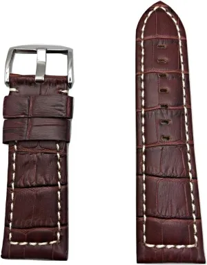 Bracelet with Creamy White Stitches That Brings New Life to Any Watch (Mens Standard Length) 26mm morale ascribe Panerai Style Watch Band | Dark Brown, Medium Padded, Alli Croco Grained Leather Replacement Strap 