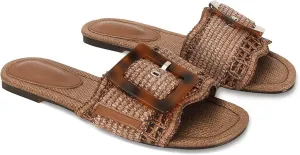Braided Rattan Slides Summer Beach Sandals Comfort Cute Shoes Raffia Sandals for Women Buckle Straw flats factory stingy sympathy Woven 