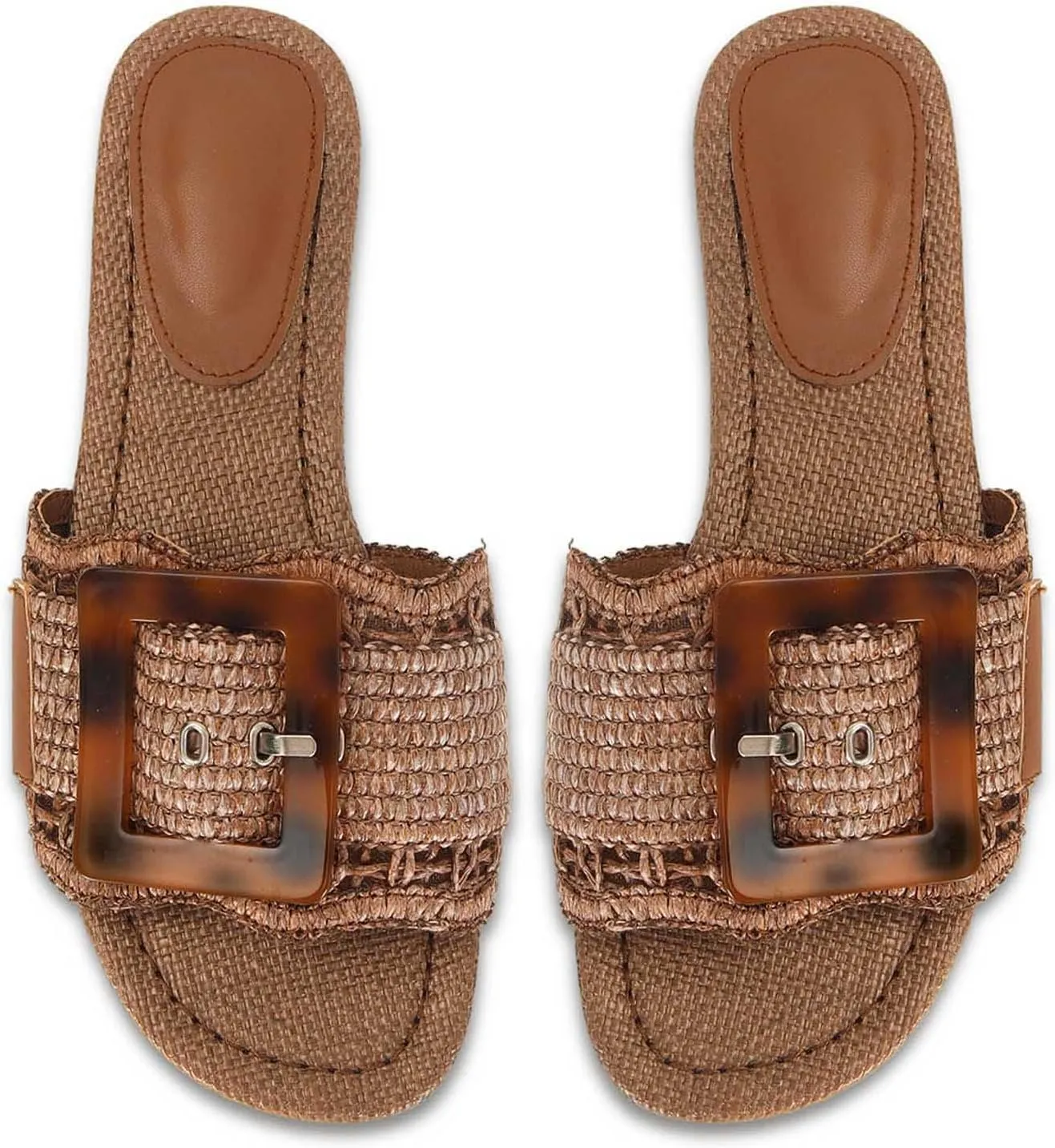 Braided Rattan Slides Summer Beach Sandals Comfort Cute Shoes Raffia Sandals for Women Buckle Straw flats factory stingy sympathy Woven 