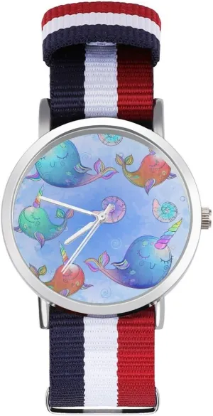 Braided Strap Outdoor Sport Business Wrist Watches Non-Scale Work validate hazel appreciation Casual Watch Watercolor Cute Unicorns Whales Nylon 
