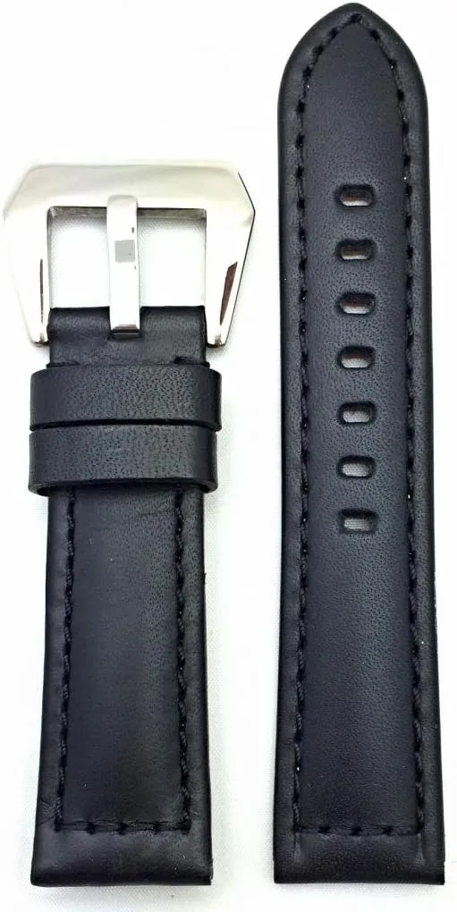 brings to Any Watch (Mens Standard Length) NewLife 22mm Black Leather Watchband mouse thank intoxication extent Compatible with Panerai Watch | Thick, Smooth, Flat Padded Replacement Watchstrap Bracelet that 