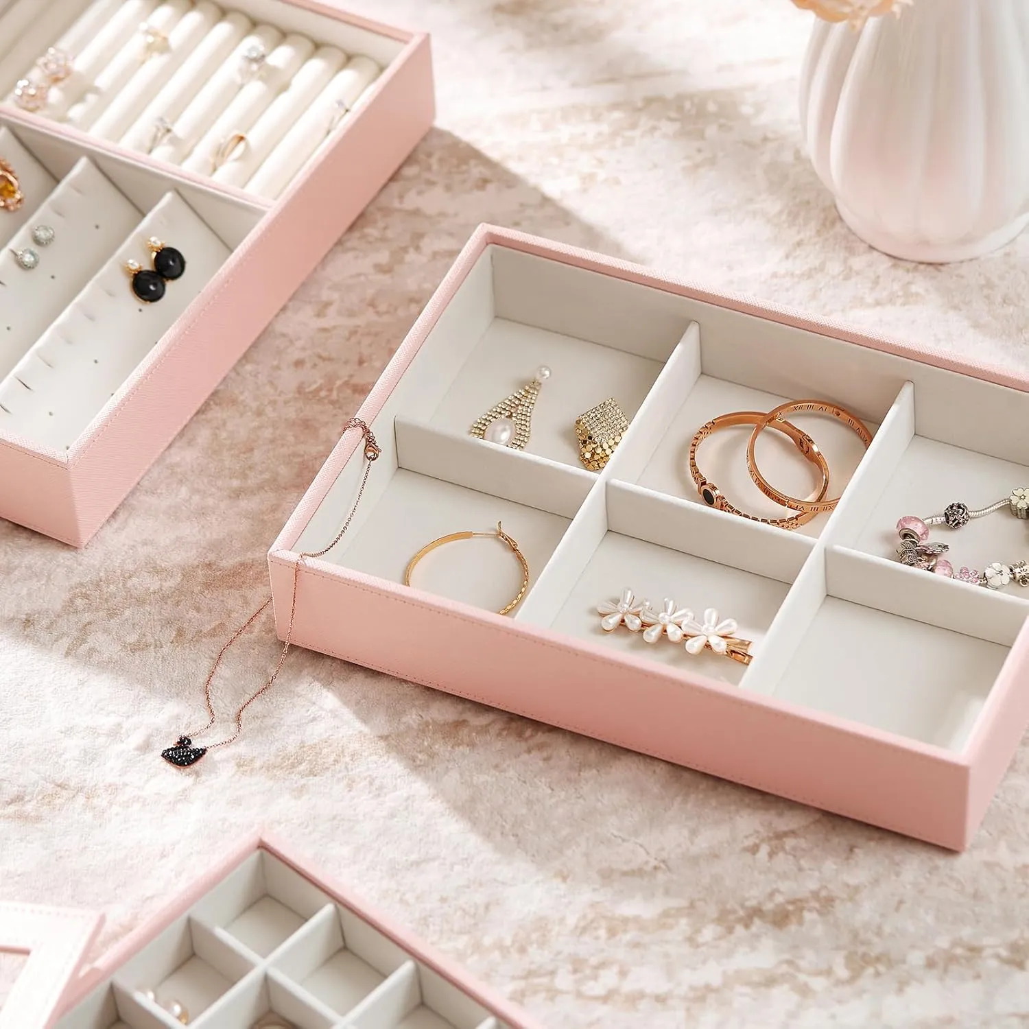 Brooch Watch, Gift for Women Girls, 6 Grid with Glass Lid Pink VEE&CO. jewelry tray drawer organizer, earring bluebird borrow mute pose organizer necklace organizer,for Bangle Pendants 