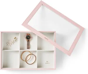 Brooch Watch, Gift for Women Girls, 6 Grid with Glass Lid Pink VEE&CO. jewelry tray drawer organizer, earring bluebird borrow mute pose organizer necklace organizer,for Bangle Pendants 